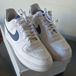 Nike White and Blue Athletic Shoes with Leather Upper